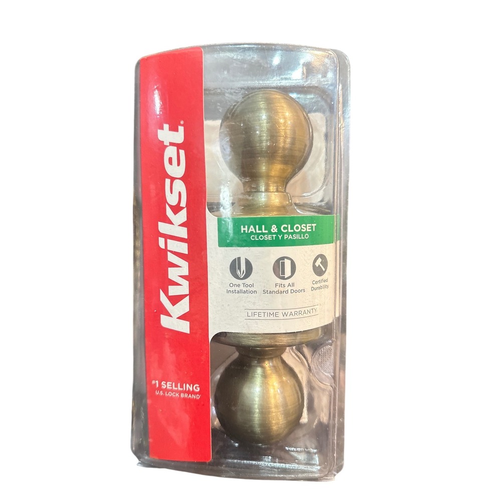 Kwikset 200P 5 CP V1 Polo Hall and Closet Door Knob Antique Brass Passage Handle